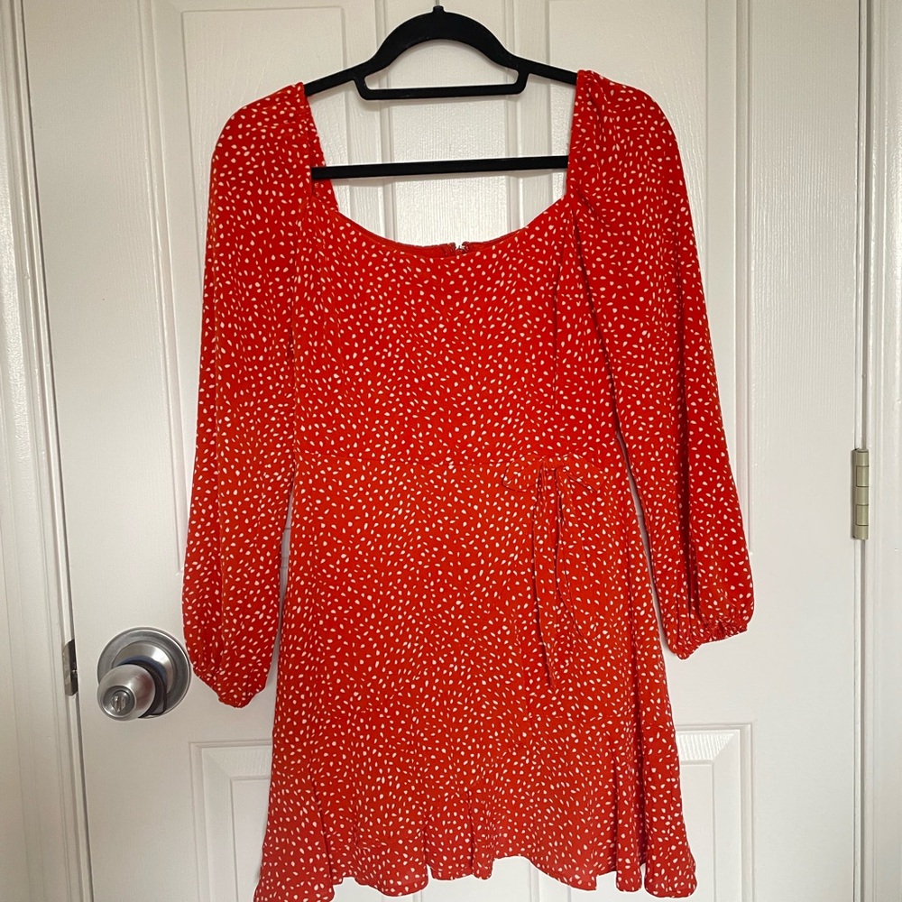 Elegant Dark Orange Long Sleeve Dress